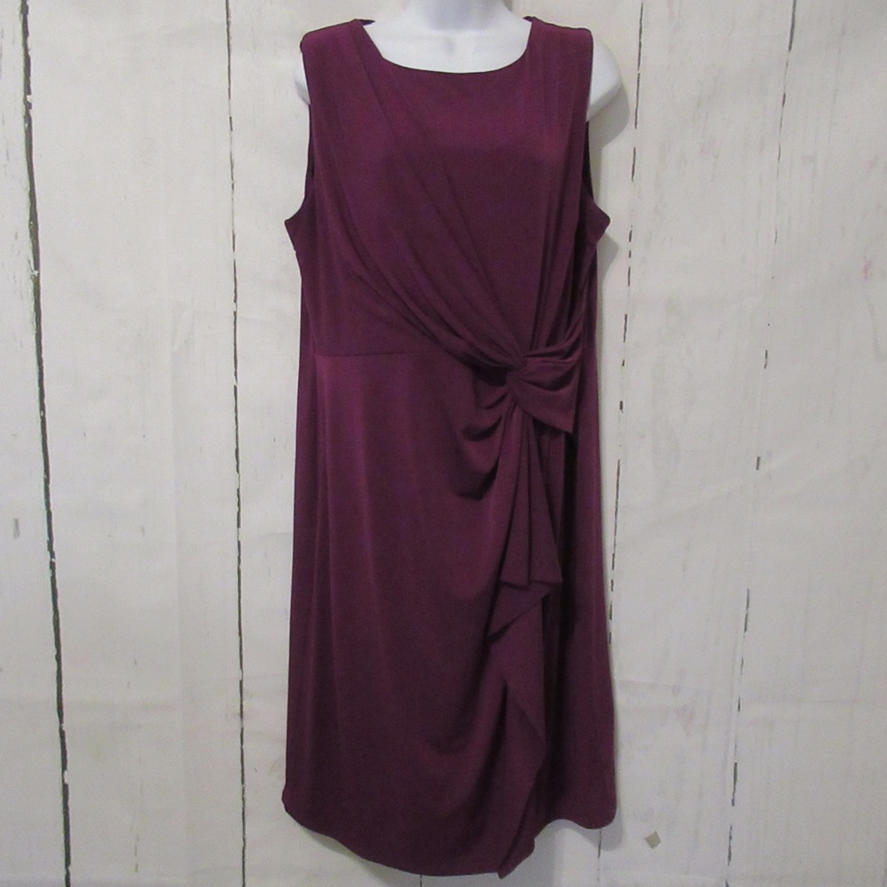 Planet By Lauren G Dress 14 US 16 UK Purple Midi Ruched Sleeveless Career